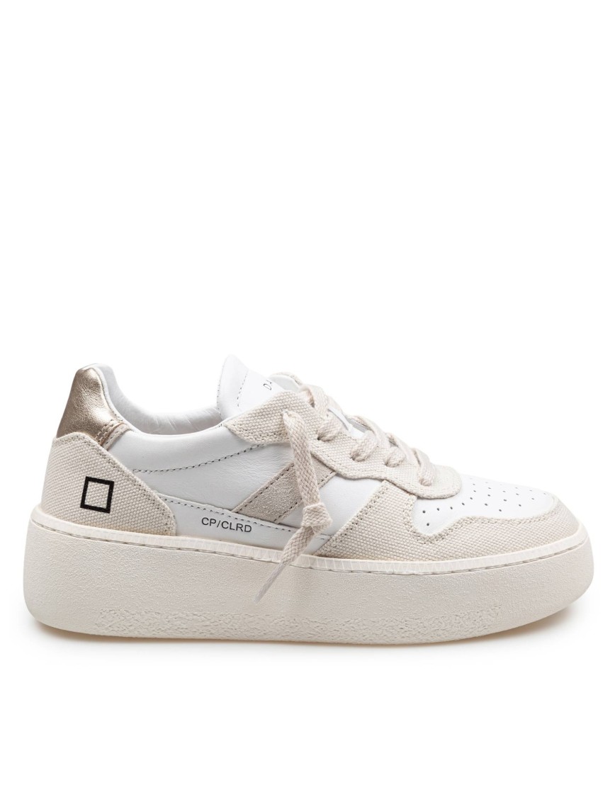 Date D.a.t.e Sneakers Court Platform In Leather And Fabric Color White And Beige In White