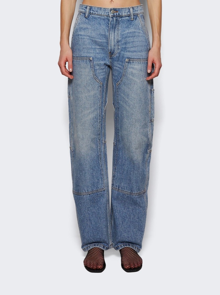 Alexander Wang High Waisted Bowed Carpenter Pant Classic Worn Indigo In Blue