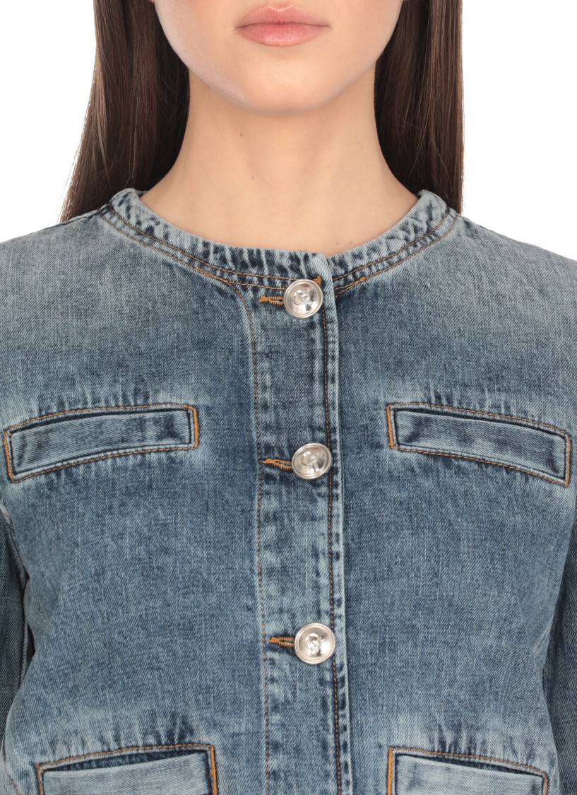Pinko Blue Cropped Jacket With Patch Pockets On The Front In Blue