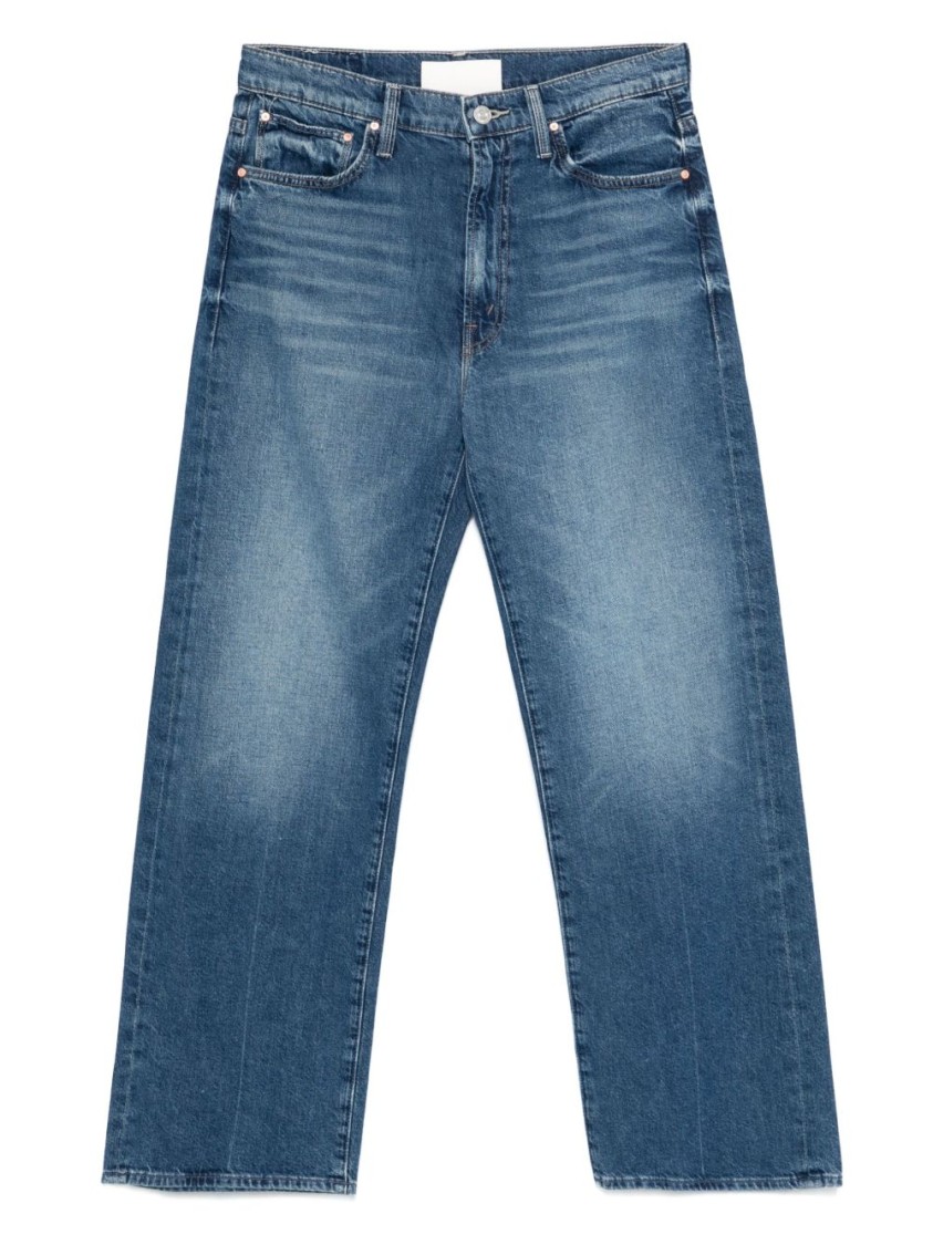 Mother High-waisted Cropped Jeans In Blue Denim In Blue