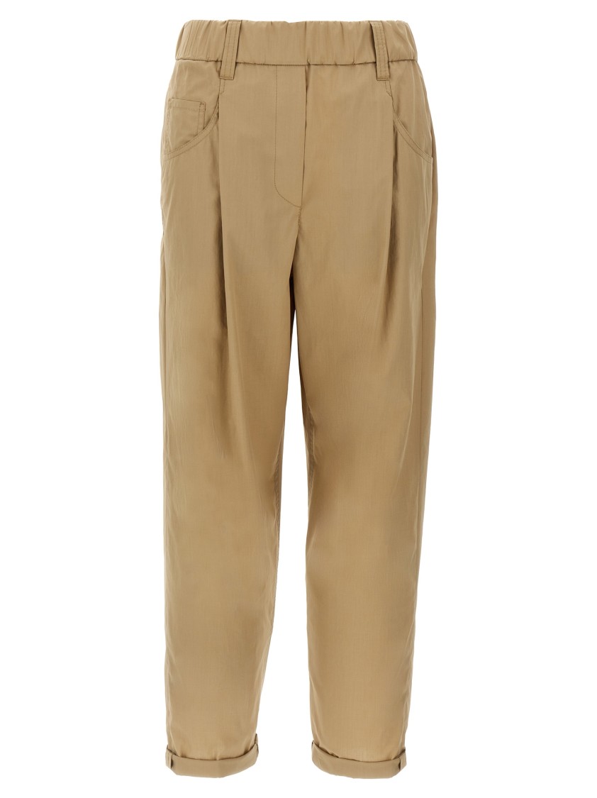 Brunello Cucinelli Light Cotton Trousers With Elegant Pleats In Brown