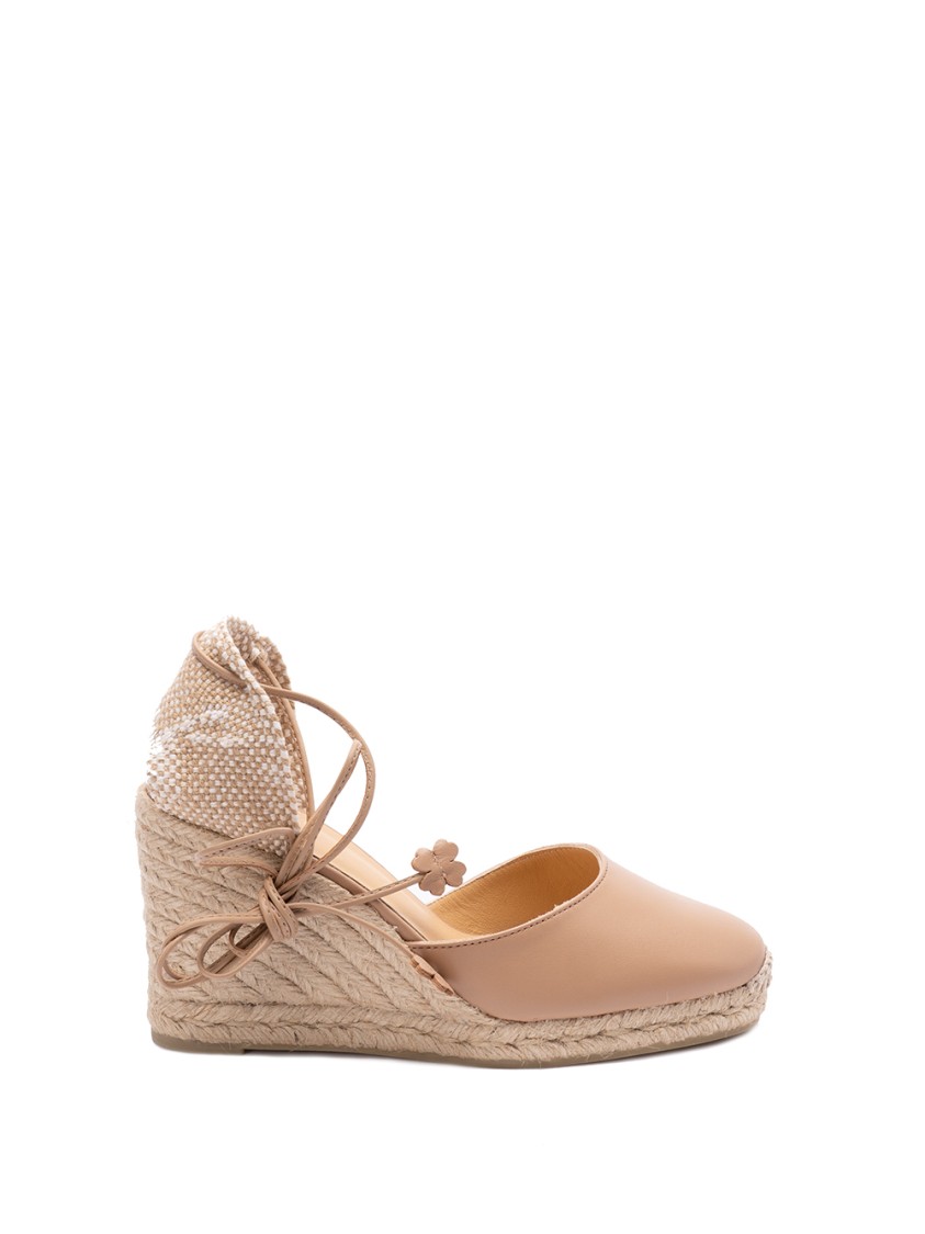 Castaã±er Flower Tie Wedge Espadrilles In Neutral