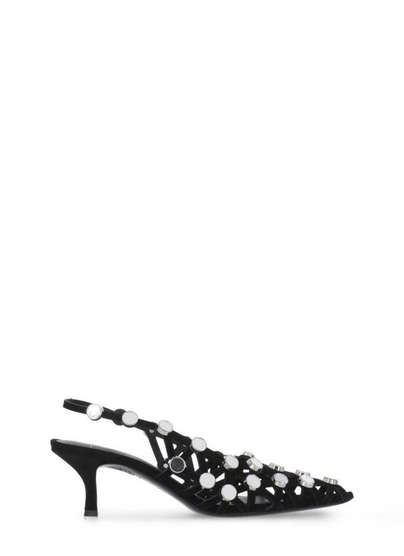 Attico The Black Open Lattice Design Low-heeled Shoes In Black