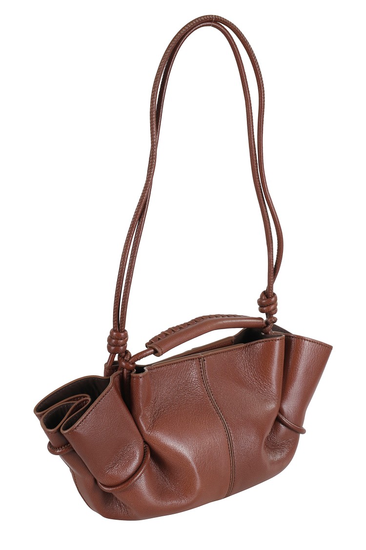 Hereu Mini Handbag With Curled Design And Braided Handle In Brown