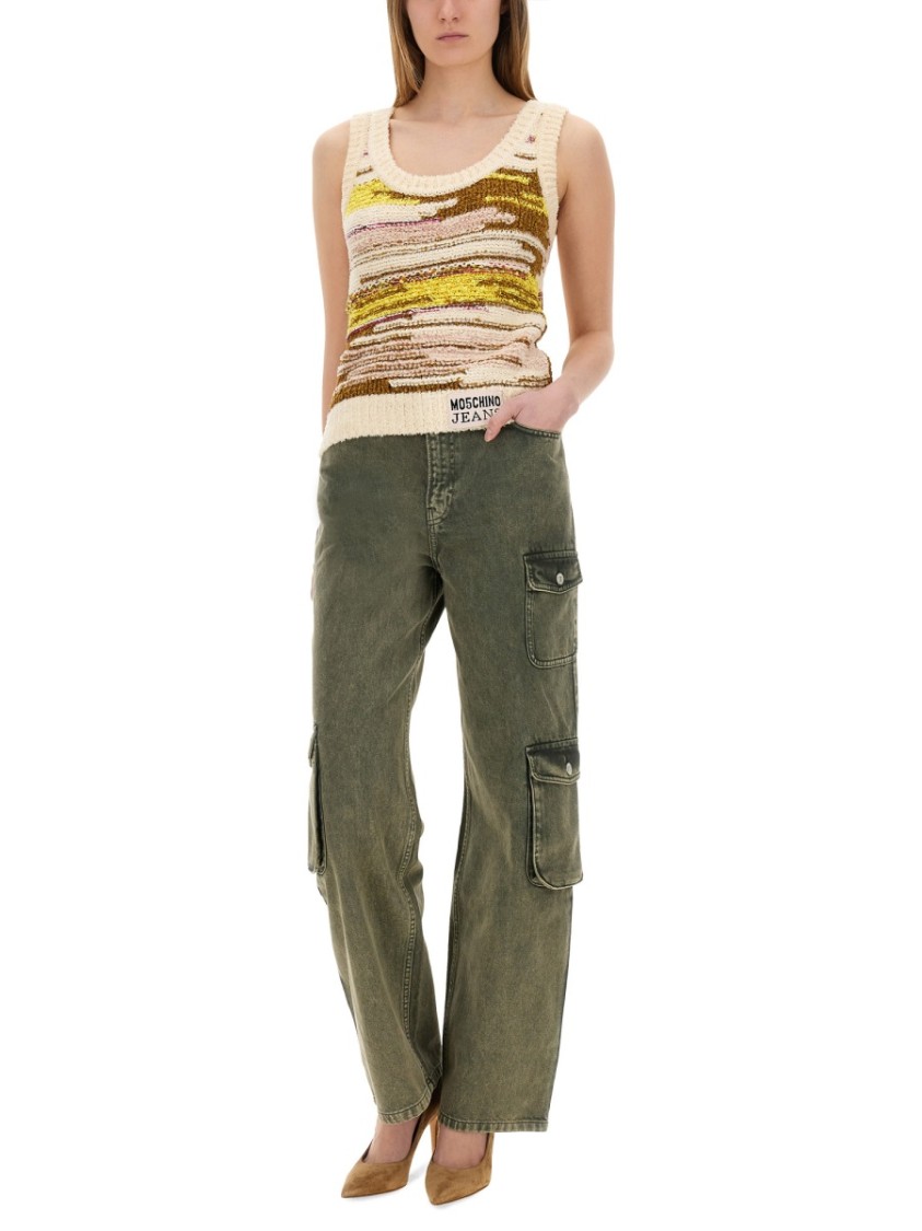 Moschino Textured Multicolor Knit Top With Artistic Stripes In Multicolor
