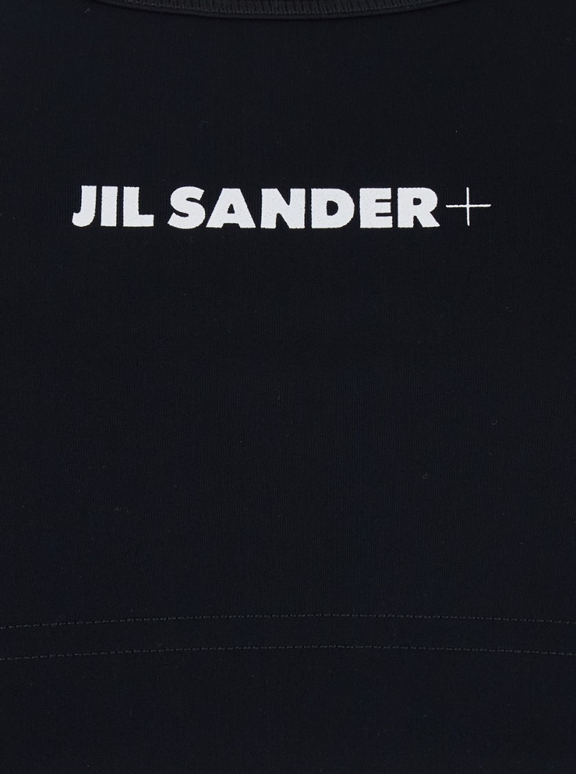 Shop Jil Sander Cropped Black Sports Bra With Logo Lettering