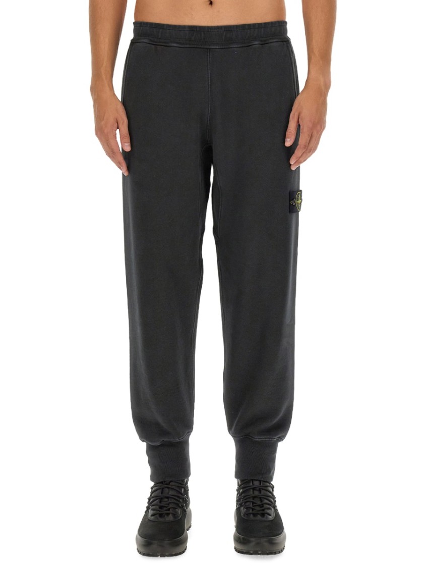 Stone Island Elastic Waistband Regular Fit Ribbed Cuffs Side Pockets In Black