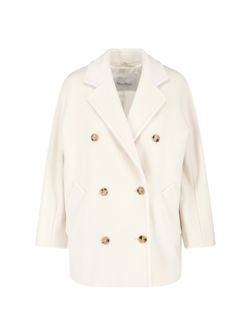 Max Mara Ivory Wool Blend Rebus Coat In White