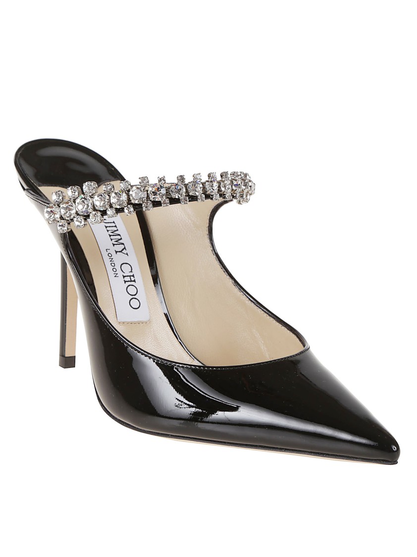 Jimmy Choo Bing 100 Crystal-embellished Patent-leather Mules In Black