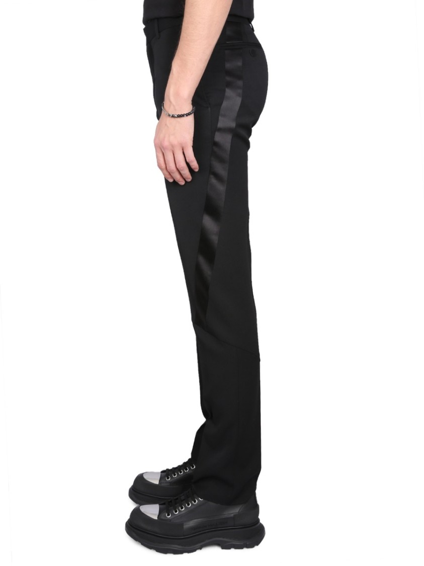 Alexander Mcqueen Wool Trousers Striped Sides In Black