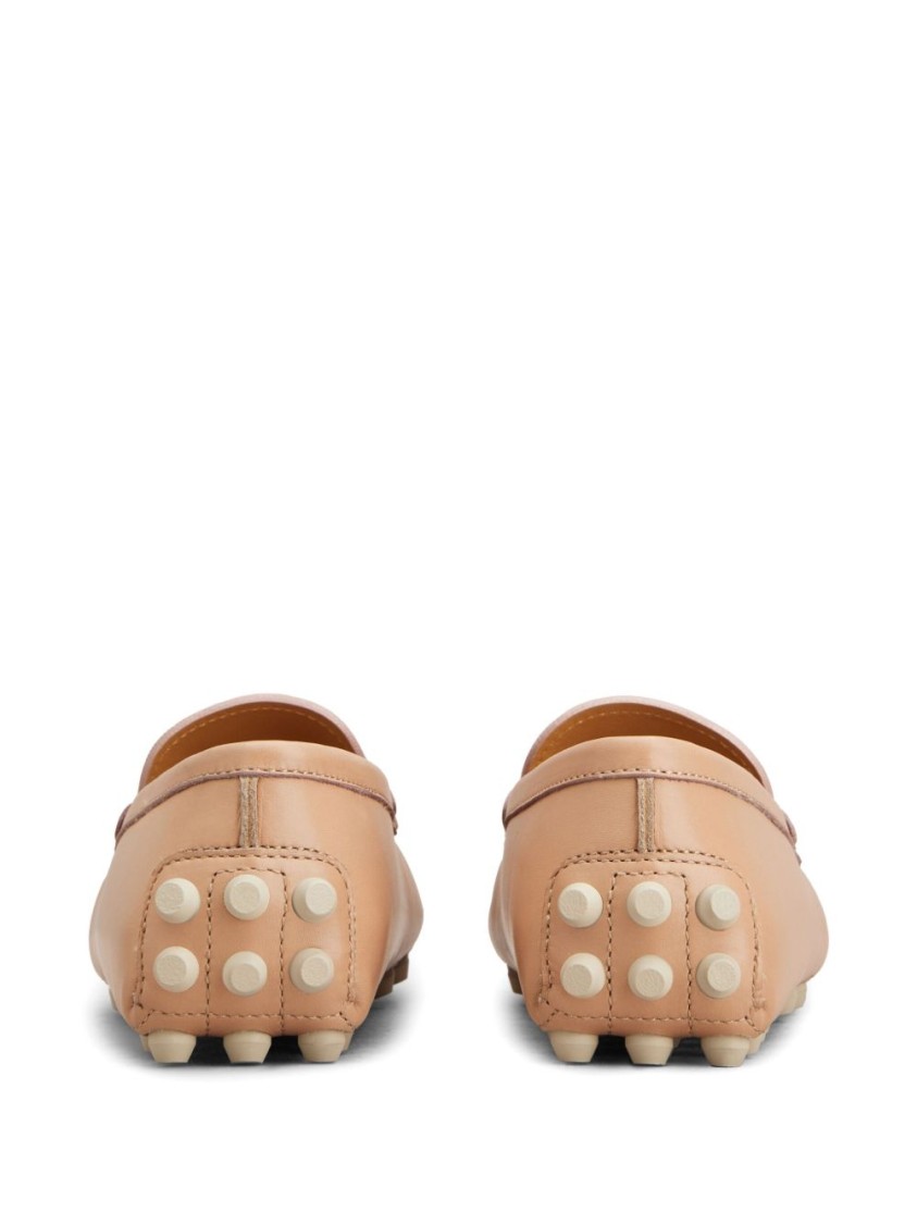Tod's Beige Calfskin Loafers With Studded Sole In Brown