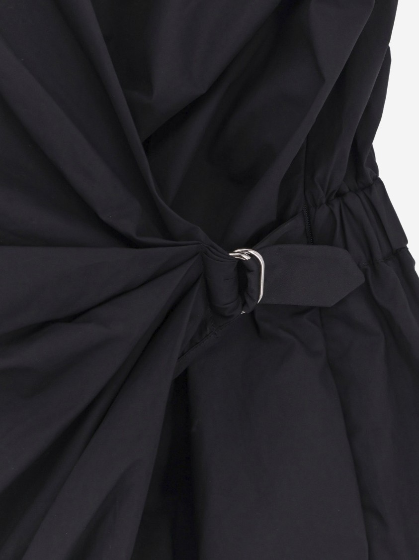 Pinko Cotton Dress With Pleated Skirt And Buttoned Shoulders In Black