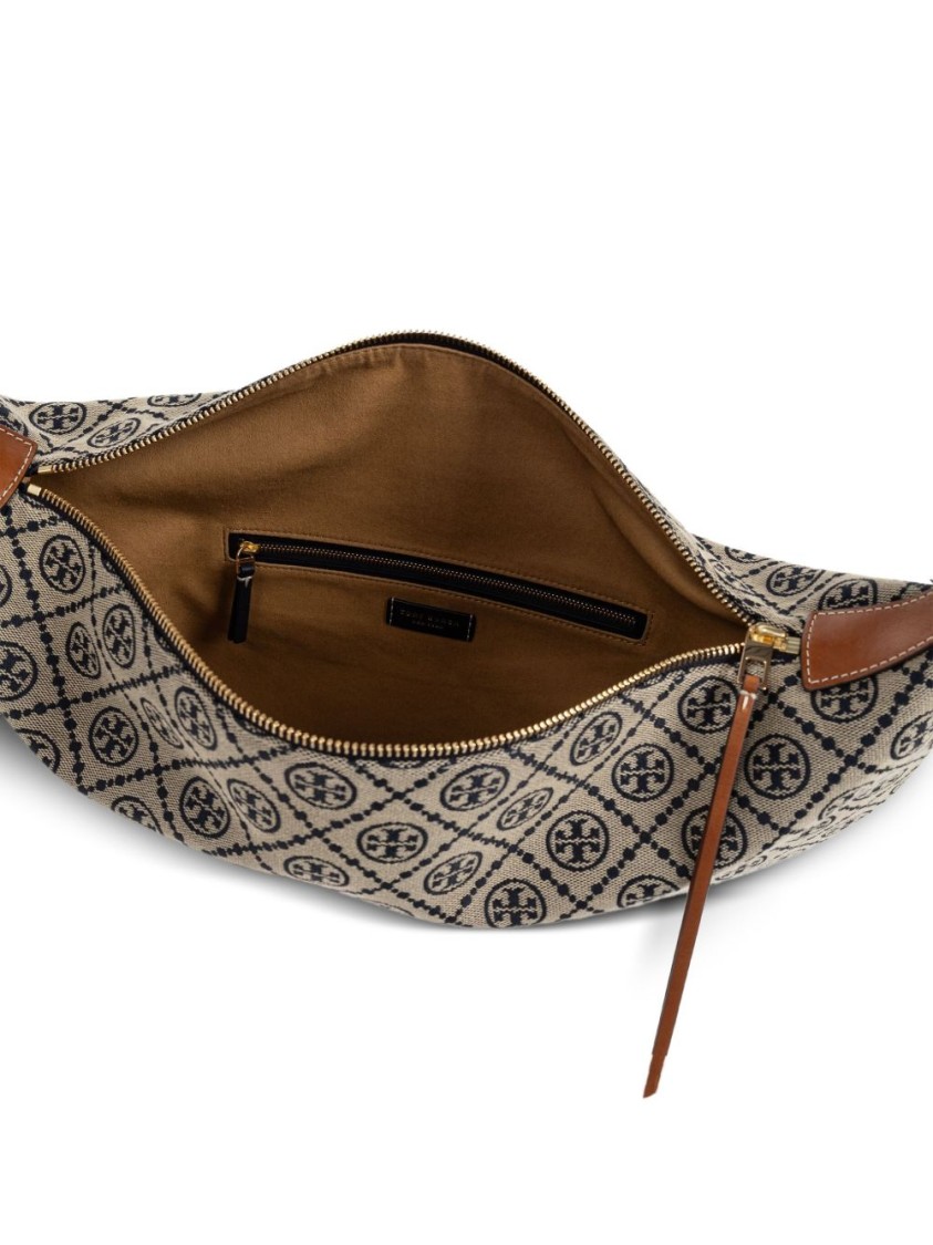Tory Burch Large T Monogram Jacquard Balloon Bag In Gray
