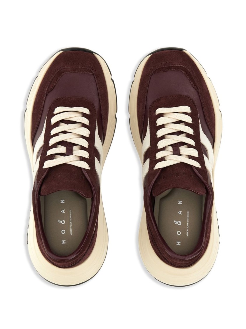 Hogan Suede And Nappa Leather Sneakers With Contrast Panel In Neutral