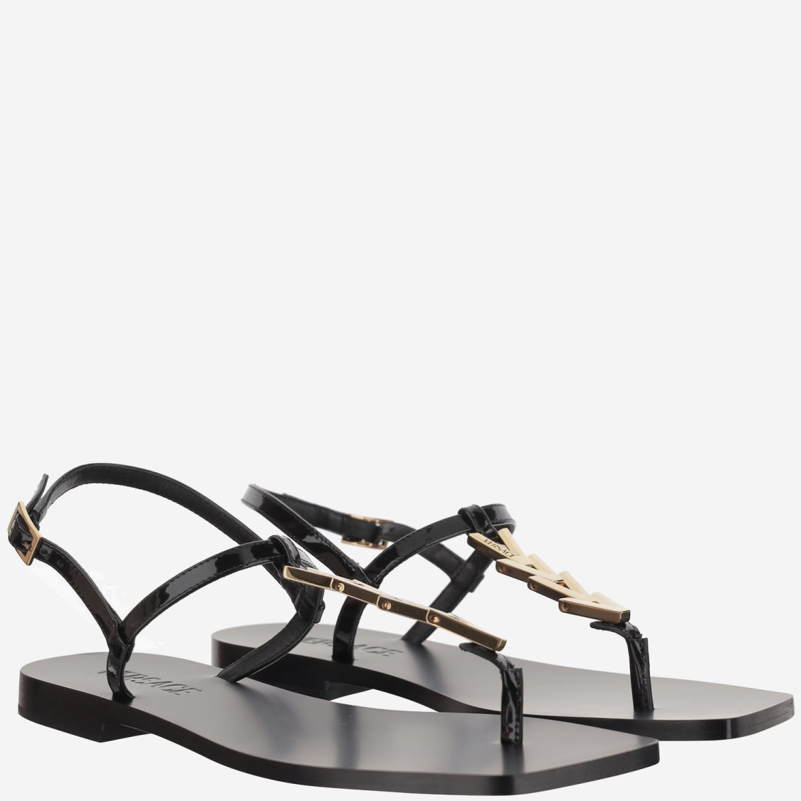 Versace 'medusa '95' Black Low Sandals With Logo Detail In Black