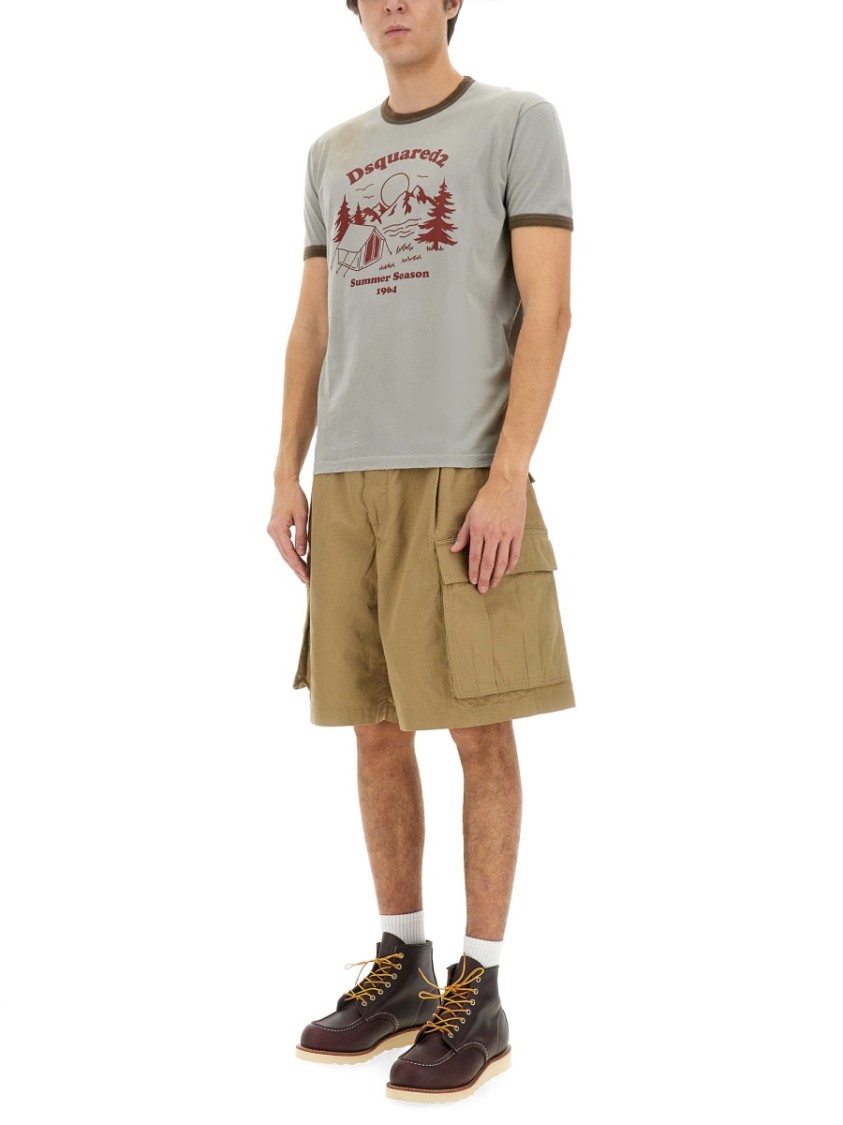 Dsquared2 Vintage Print Relaxed-fit T-shirt With Contrasting Trim In Grey