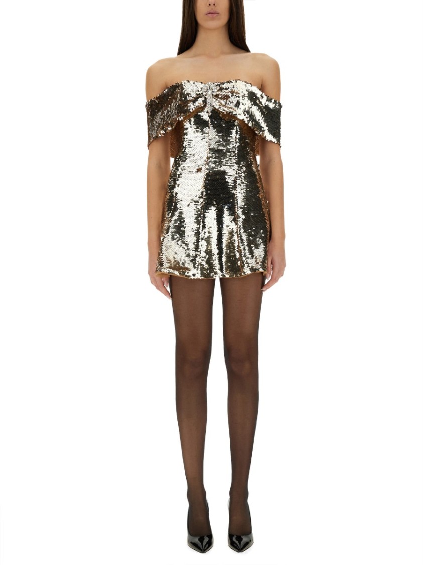 Shop Self-portrait Mini Dress With Sequins In Gold