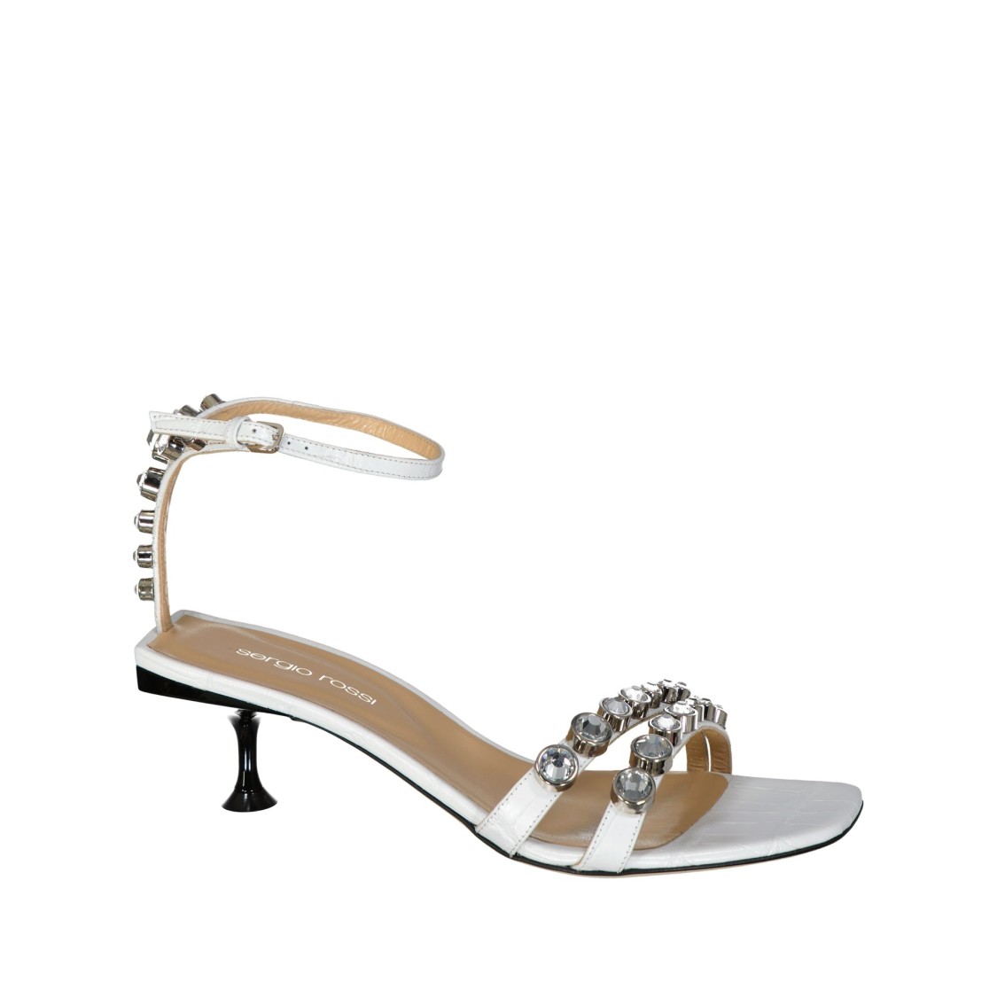 Sergio Rossi White Calfskin Stiletto Heel Sandals In Neutrals
