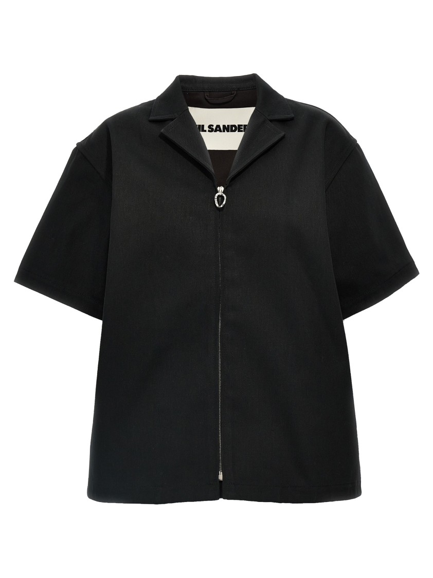 Jil Sander Textured Black Cotton Denim Shirt In Black
