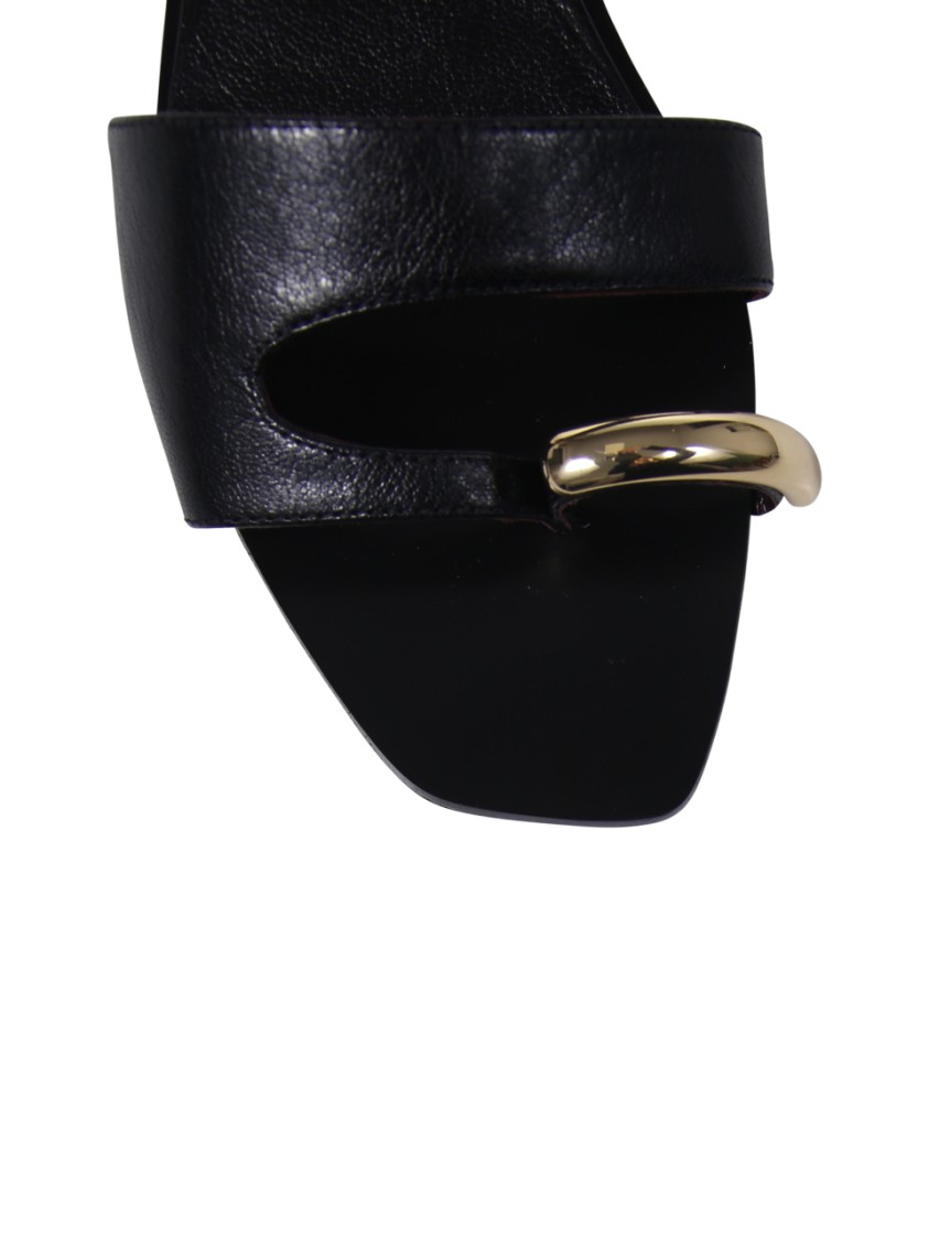 Tory Burch Slide Cut-out Metallic Flat Sole In Black