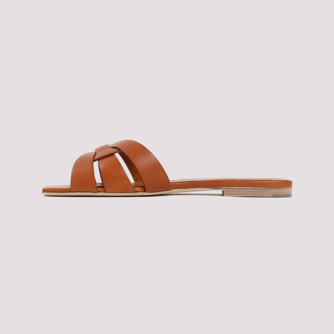 Saint Laurent Woven Leather Sandal Slide In Brown