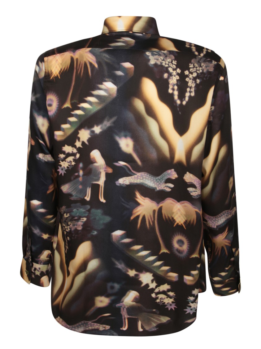 Shop Paul Smith Artistic Print Black Long Sleeve Shirt With Classic Collar