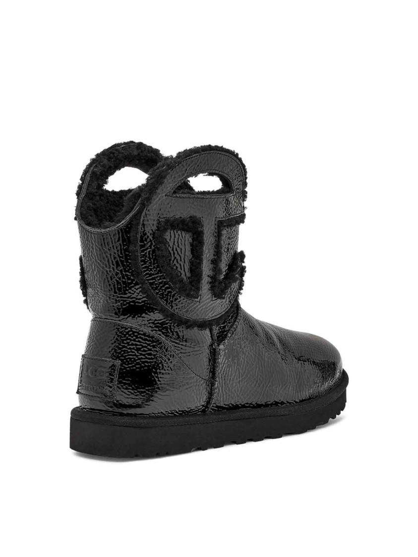 Ugg Mini Crinkle Boots With Logo And Plush Interior In Black