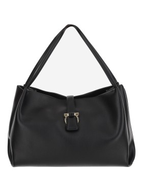 Salvatore Ferragamo Black Canvas Large Tt Sign Shopping Bag