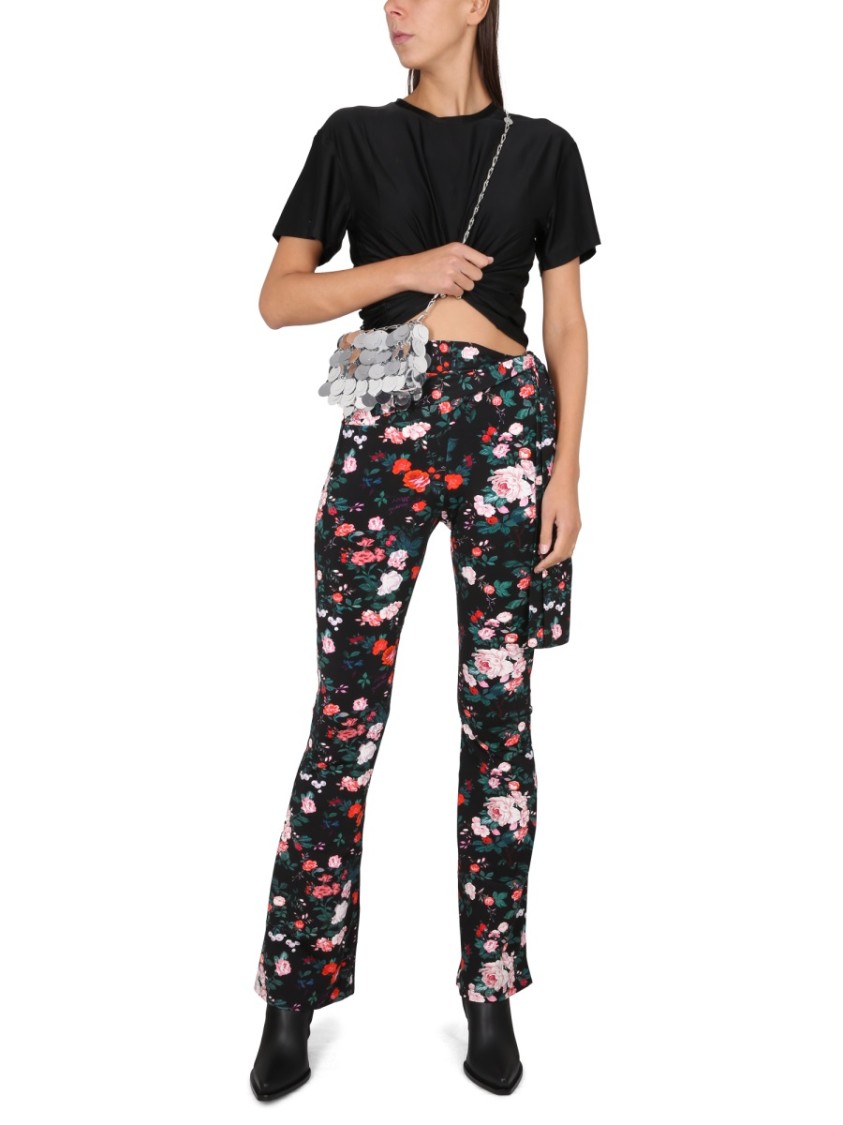 Rabanne Viscose Jersey Printed Flared Trousers In Black