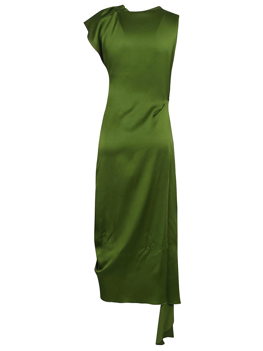 Victoria Beckham Draped Sleeveless Midi Dress With Asymmetric Detailing In Green