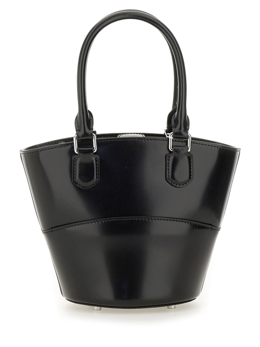 Self-portrait Structured Black Leather Tote With Detachable Charm In Black