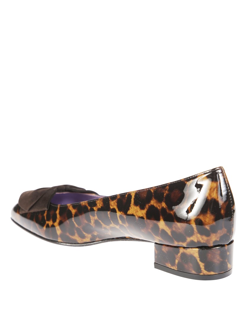Carel Leopard Print Suede Flats With Glossy Finish In Brown