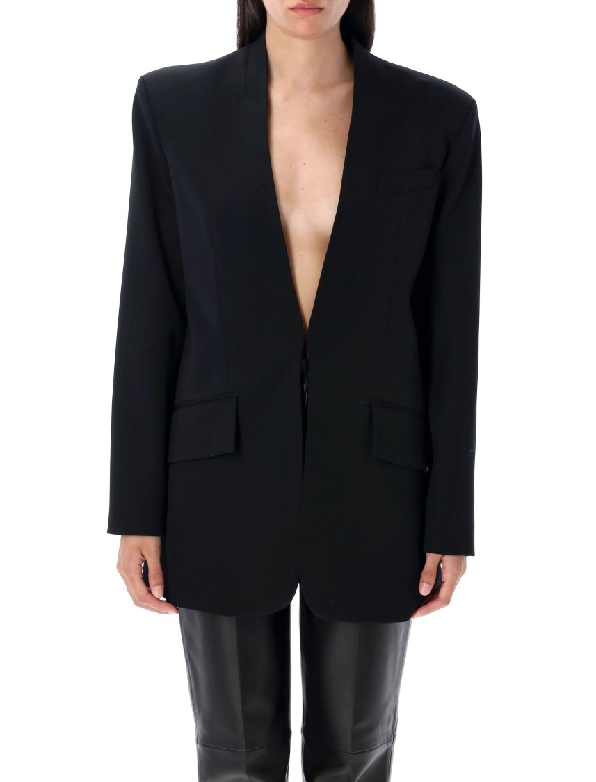 Attico Tailored Jacket With Back Vent And Flap Pockets In Black