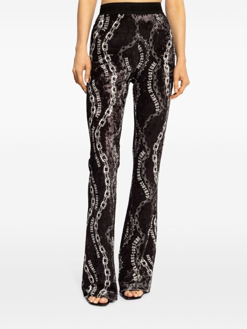 Versace Jeans Couture Chain-print Flared Trousers In Black