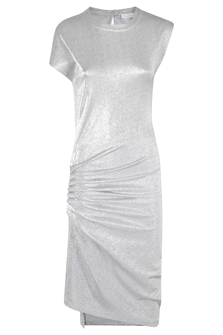 Rabanne Asymmetric Ruched Stretch-lurex Dress In White