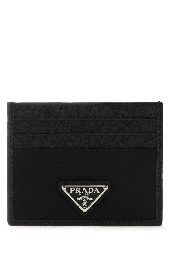 Prada Black Cardholder With Signature Logo Plaque In Black