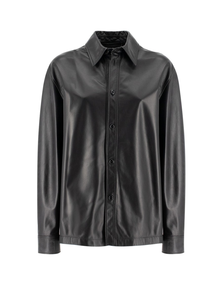 Fabiana Filippi Black Oversized Leather Blouse With Button Fastening