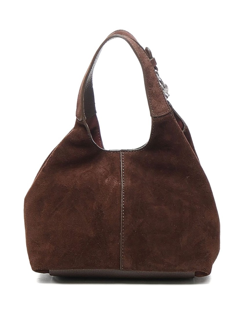 Coccinelle Structured Suede Shoulder Bag With Detachable Strap In Brown