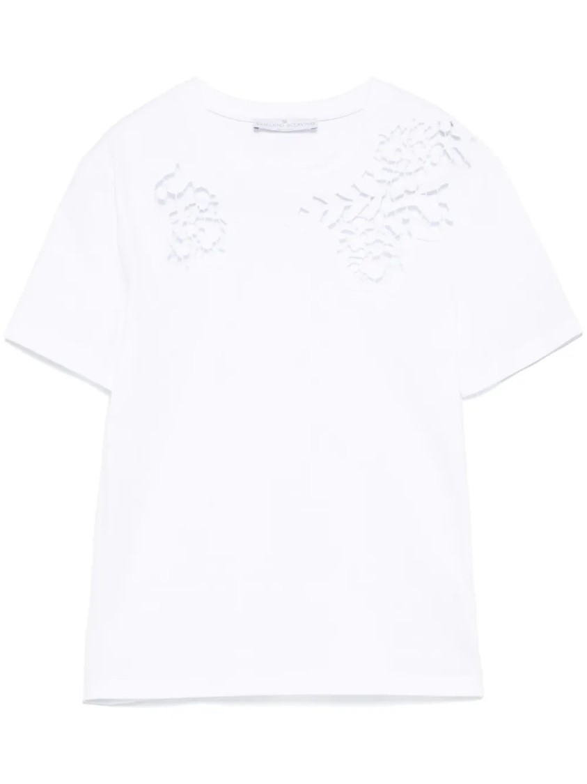 Ermanno Scervino Intricate Floral Cut-out Short Sleeve Top In White