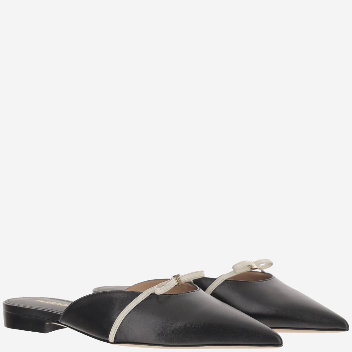 Ferragamo Bow Pointed Toe Mules In Black