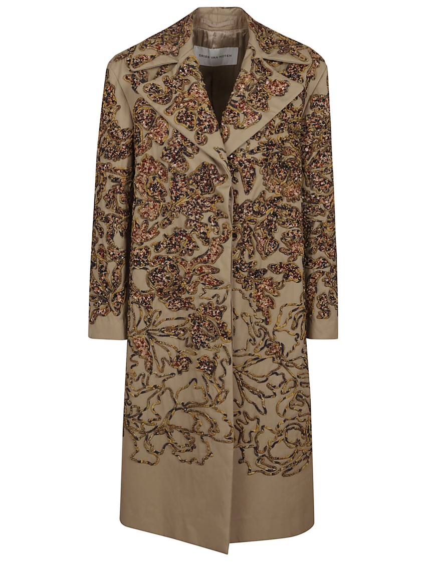 Dries Van Noten Knee-length Embroidered Cotton Coat