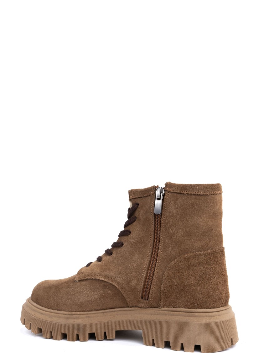 Sergio Moretti Lace-up Beige Ankle Boots With Textured Outsole In Brown