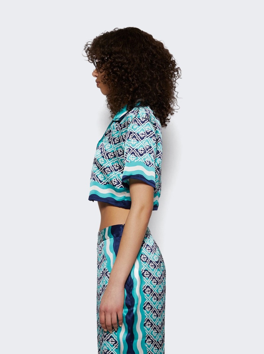 CASABLANCA CASABLANCA MONOGRAM CROPPED SHIRT TURQUOISE