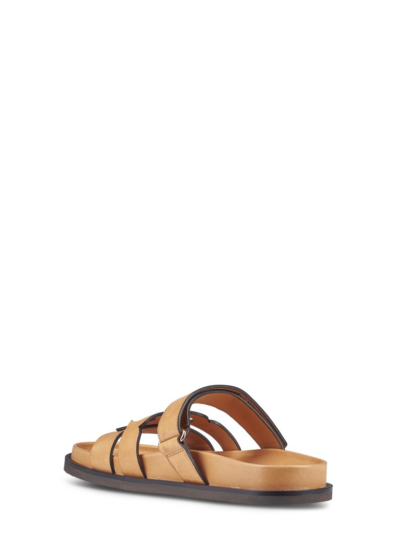 Tory Burch Double-strap Closure Slides With Elegant Buckle Detail In Brown