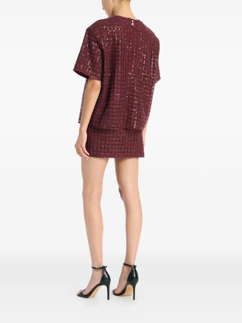 Rotate Birger Christensen Mesh Midi Skirt With Floral Bead Embroidery In Black