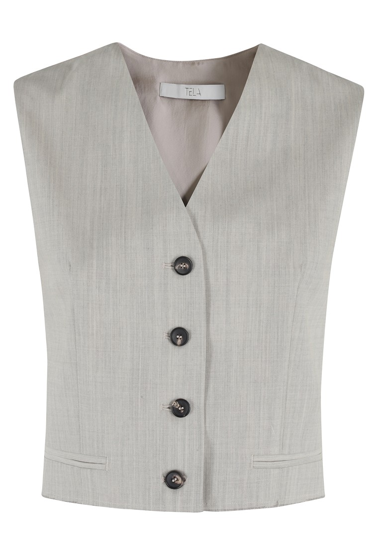 Tela Cement-textured Sleeveless Gilet With Adjustable Back Closure In Grey