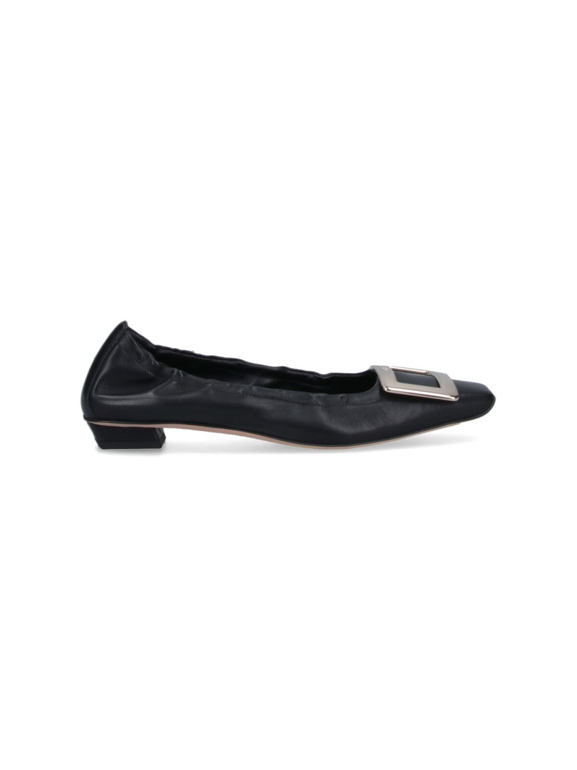Roger Vivier Square-toe Ballerine With Draped Detailing And Silver Buckle In Black