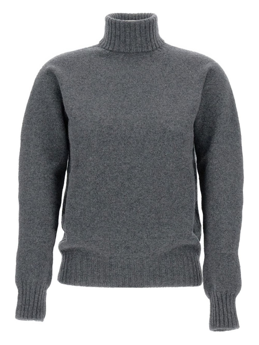 Drumohr Ribbed Turtleneck Sweater In Lambswool In Gray