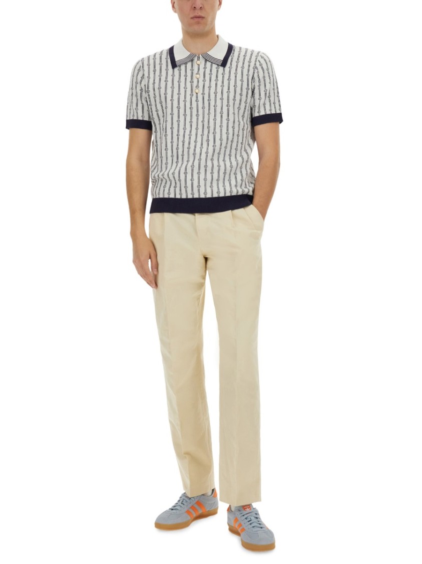 Casablanca White Polo With Classic Collar And All-over Logo Motif In Cotton Man In Neutrals