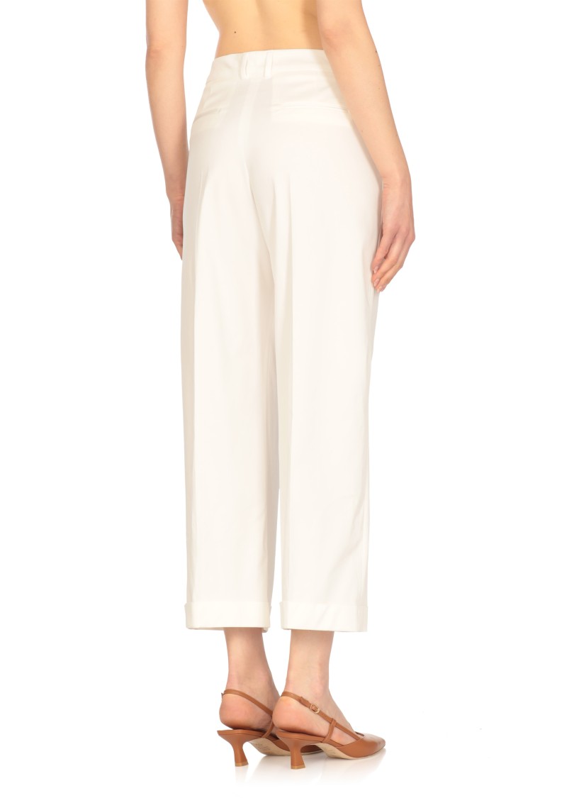 Shop Pt Torino Cropped White Cotton Pants With Wide Leg And Turn-up Hem